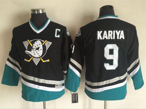 Kinder Anaheim Ducks Eishockey Trikot Retro KARIYA #9 Schwarz